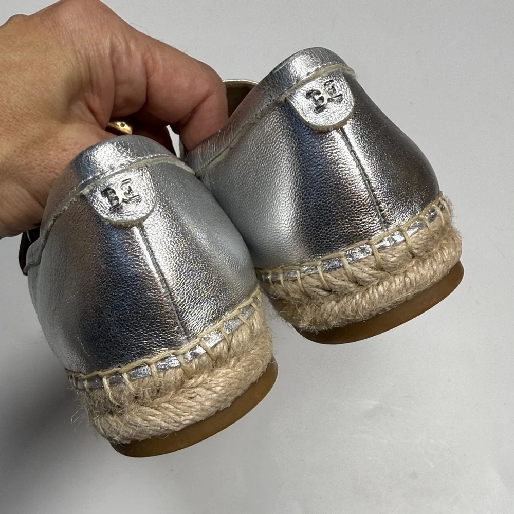 Sam Edelman Kai Espadrille Leather Slip-on Shoe in Silver NWOT S-523 Sz 6.5